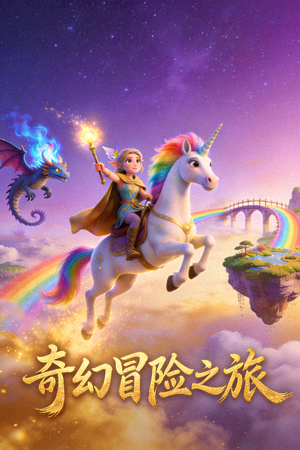 动画电影封面：奇幻世界中的魔法生物与冒险旅程